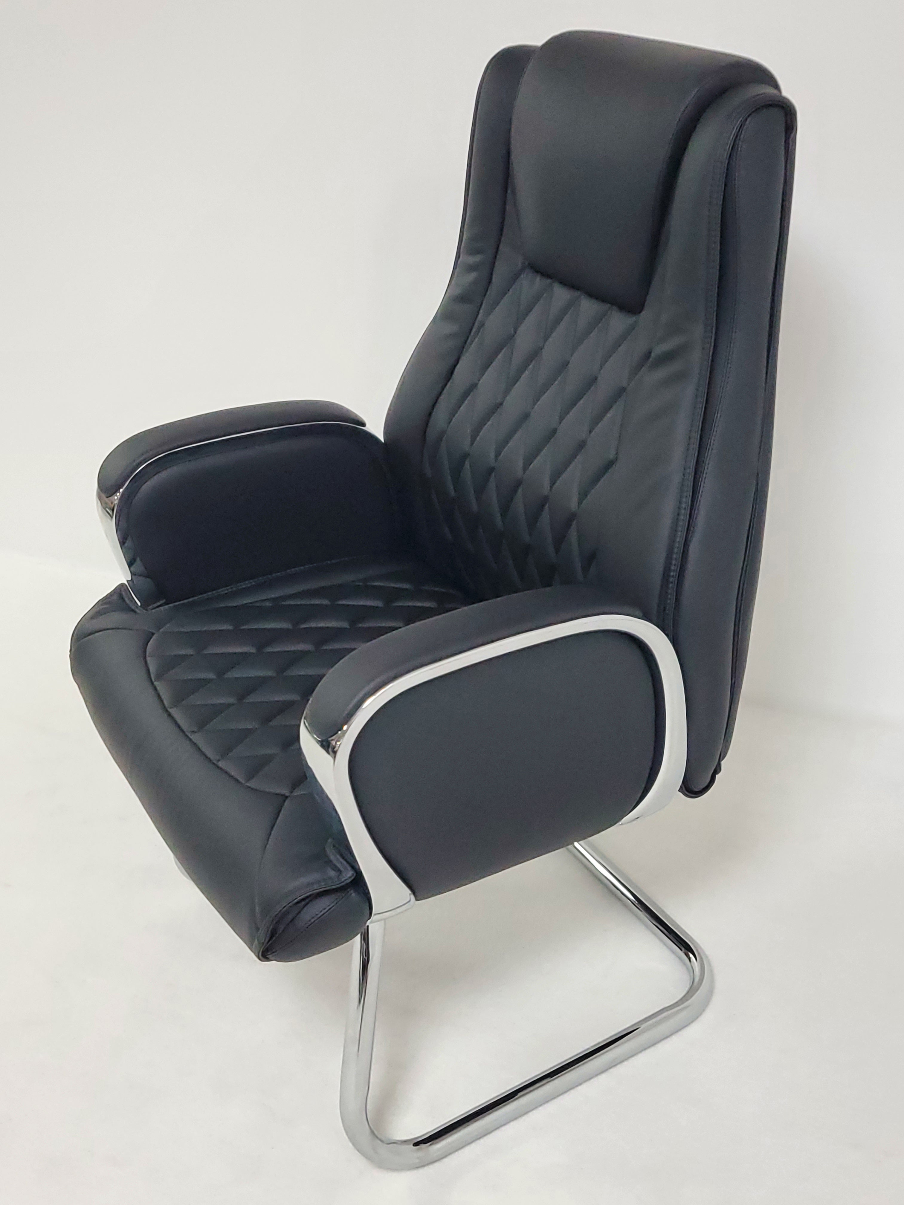 Heavy Duty Modern Black Leather Visitor Chair with Chrome Arms - CHA-1202C
